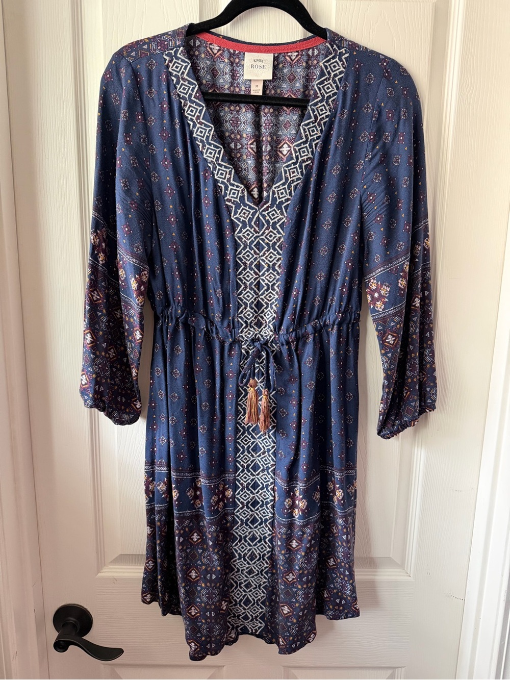 Knox Rose Navy Printed Drawstring Mini Dress